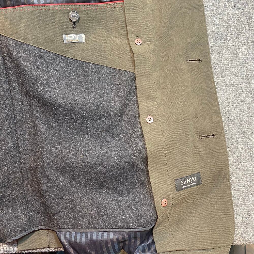 Vintage Sanyo Men Small Olive Green Wool Blend Car Coat Jacket Removeable Lining - Picture 8 of 10